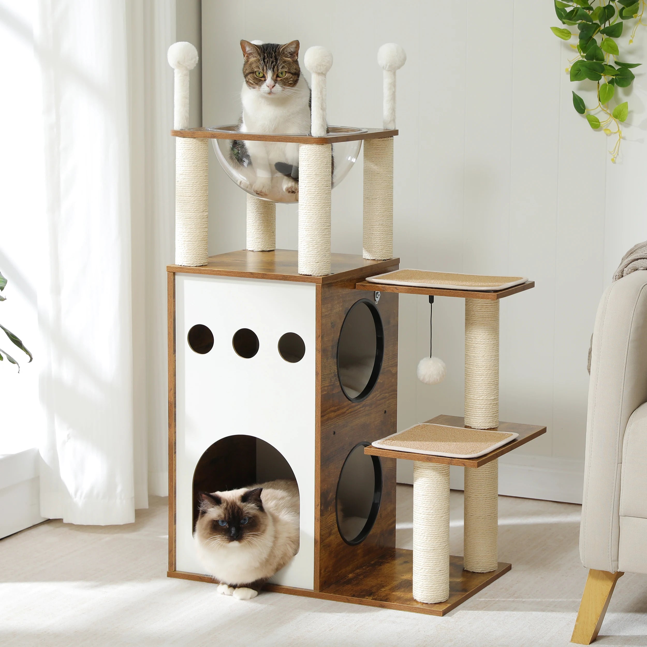 Modern Wooden Cat Tree Tower