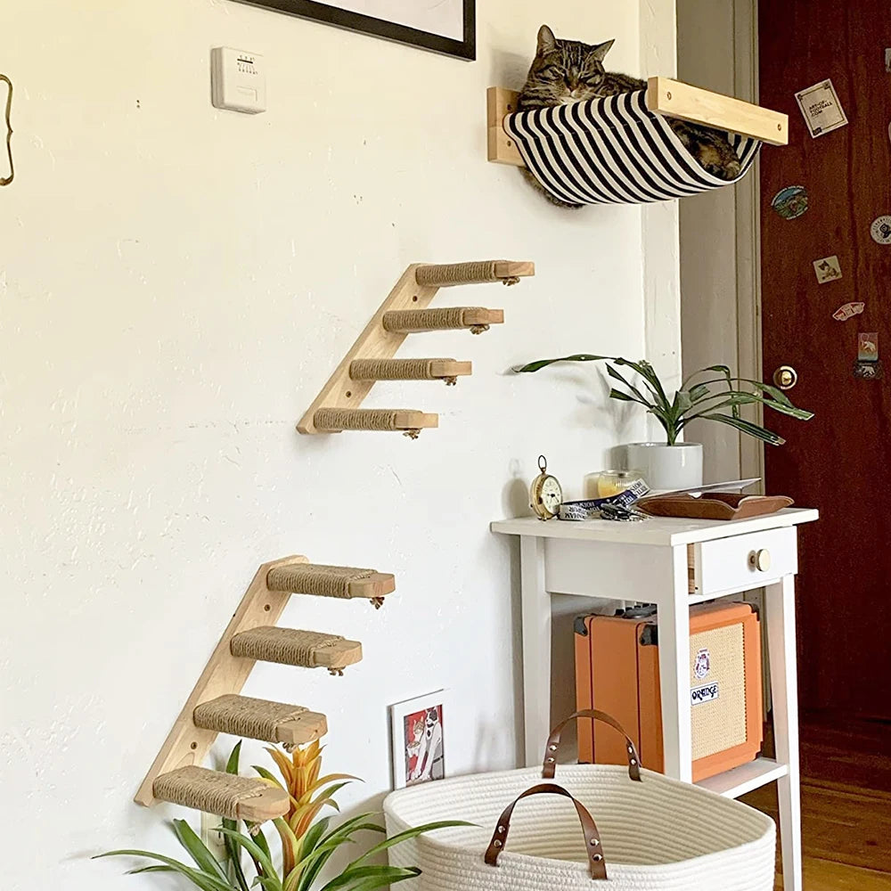 Wall Mounted Four Step Stairway With Sisal Scratching Post