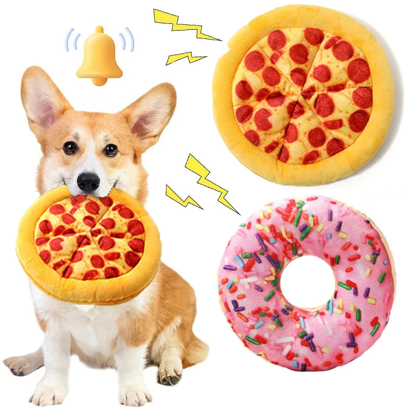 Plush Doughnut and Pizza Chew Toy