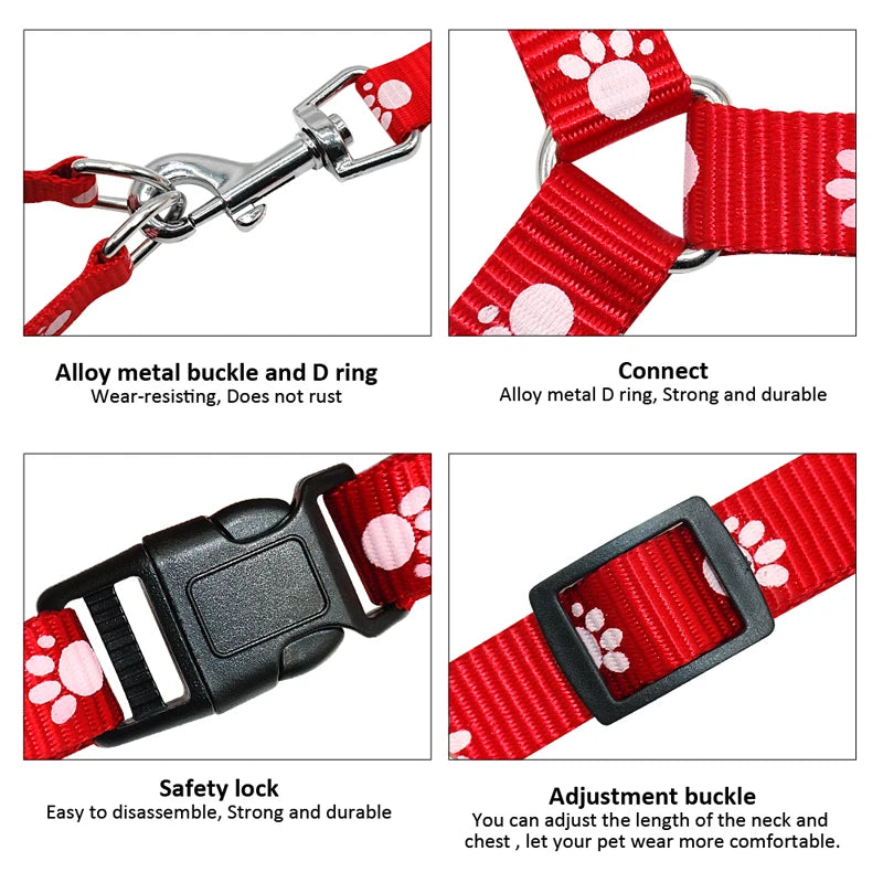 Cute Paw Print Step Dog Harness and Leash Set