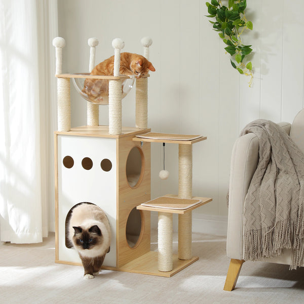 Modern Wooden Cat Tree Tower